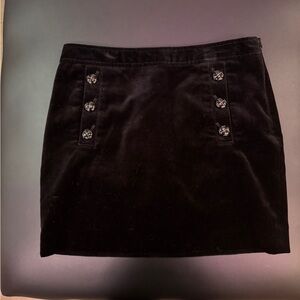 Elegant Black Velvet Skirt with Cute Buttons & Pockets
